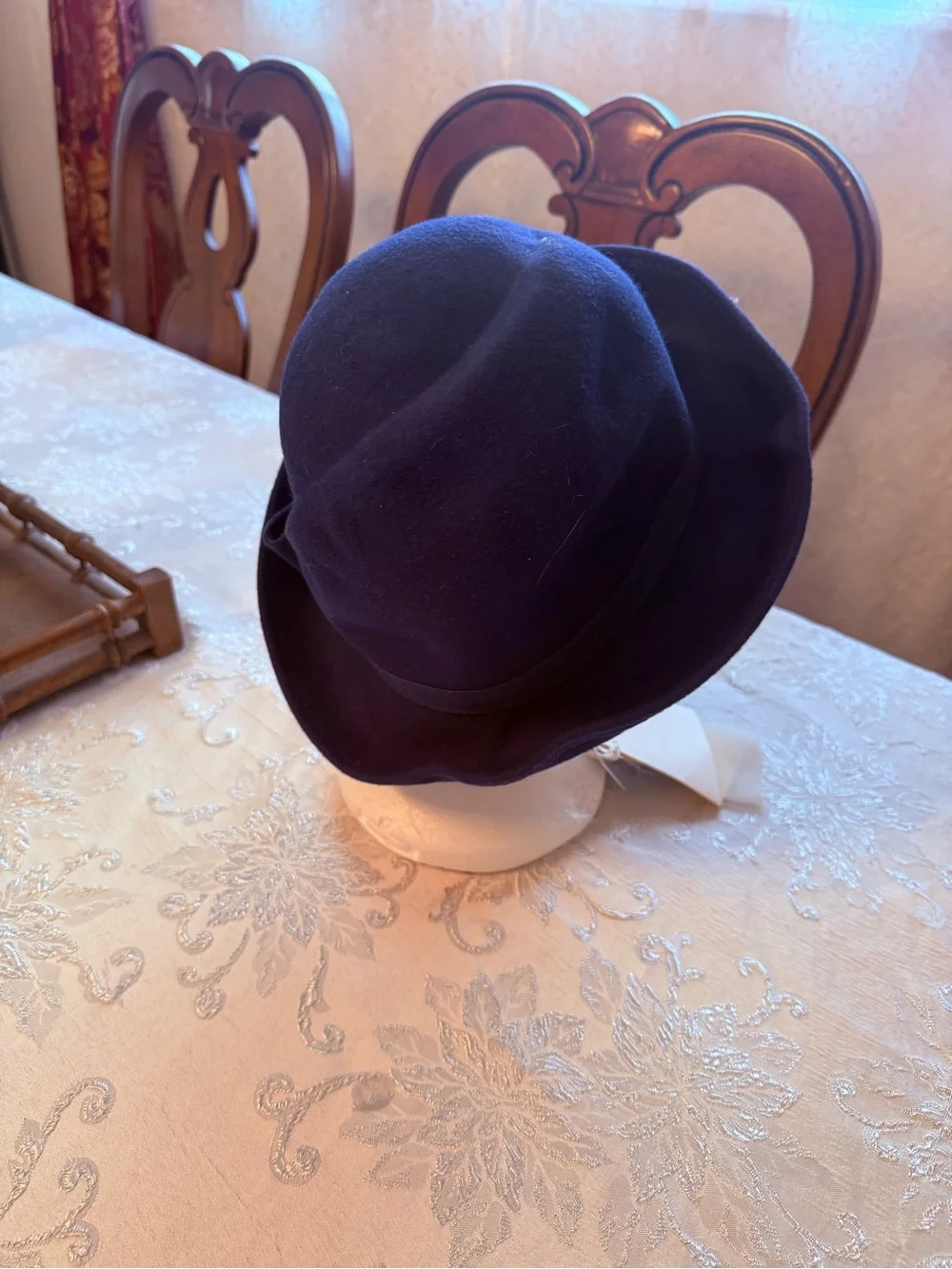 OTTO Navy Felt Cloche Hat with Side Bow